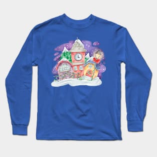 Christmas Watercolor Town Long Sleeve T-Shirt